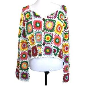 Goodnight Macaroon Crochet Cardigan Cottagecore Quilt Granny Square Boho OS